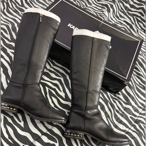 Karl Lagerfeld Paris Black Leather Seine Boots US 7.5   EUR 38